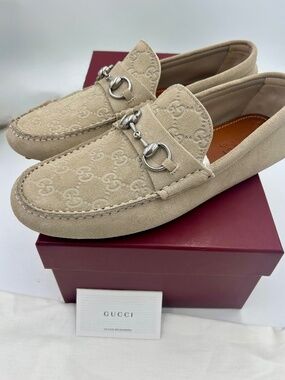 Men’s Gucci Suede Embossed Driver Loafers Size 8/fits 9 US
